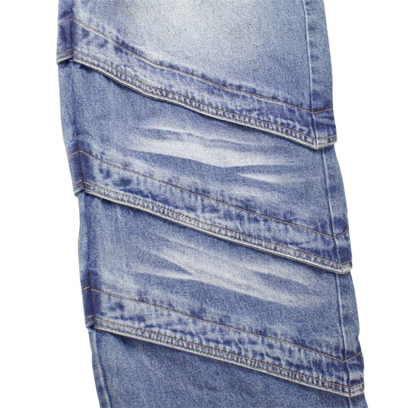 LAYERED DENIM PANTS -BLUE-