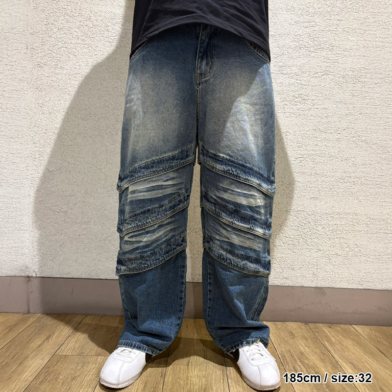 LAYERED DENIM PANTS -BLUE-