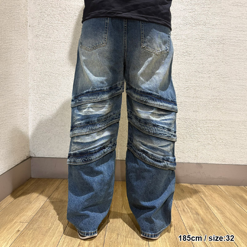LAYERED DENIM PANTS -BLUE-