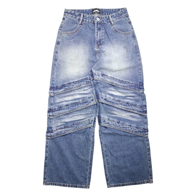 LAYERED DENIM PANTS -BLUE-