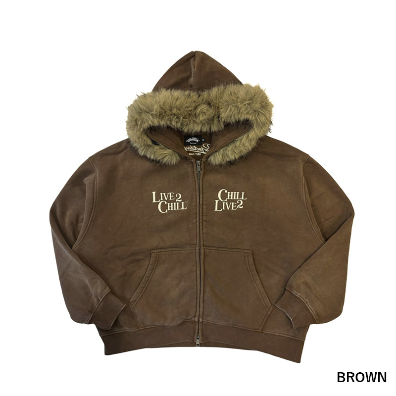 REMOVABLE FUR ZIP HOODIE -2.COLOR-