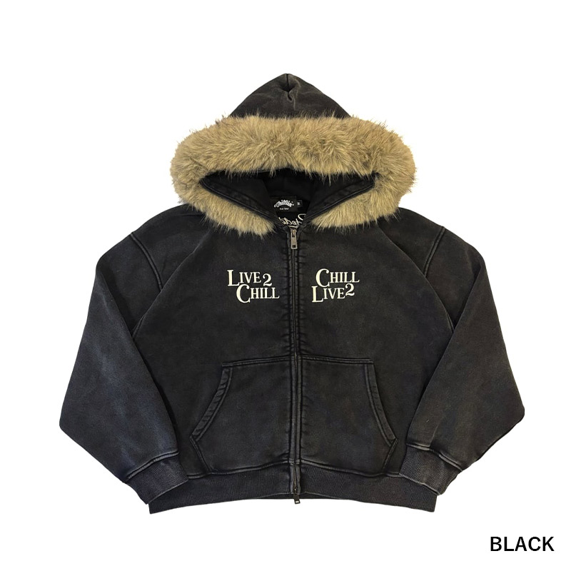 REMOVABLE FUR ZIP HOODIE -2.COLOR-