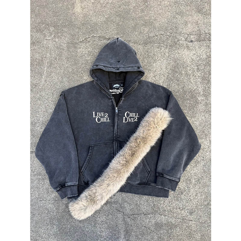 REMOVABLE FUR ZIP HOODIE -2.COLOR-