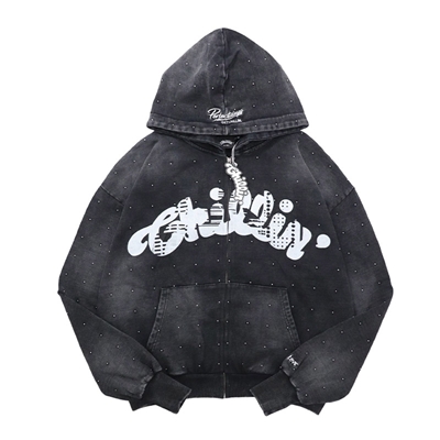 STUDS ZIP HOODIE -BLACK-