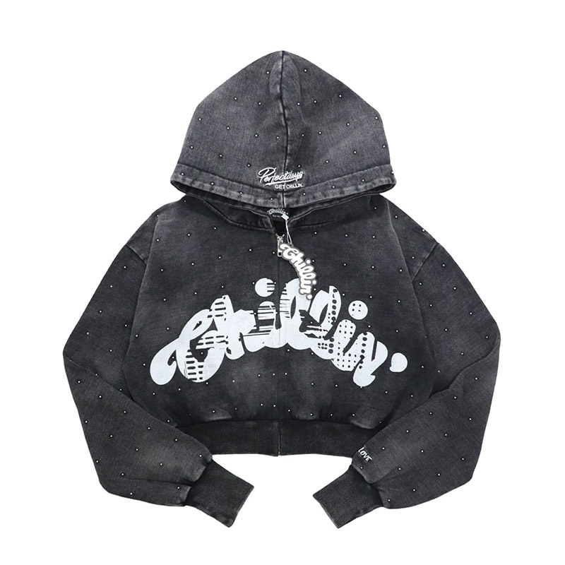 STUDS WOMEN ZIP HOODIE -BLACK-