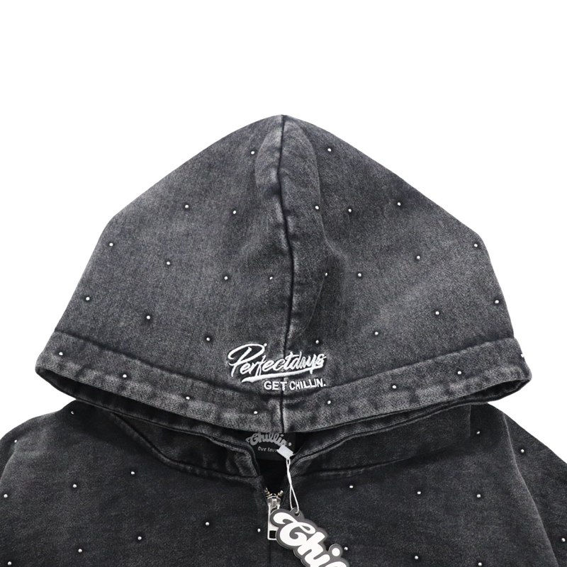 STUDS WOMEN ZIP HOODIE -BLACK-
