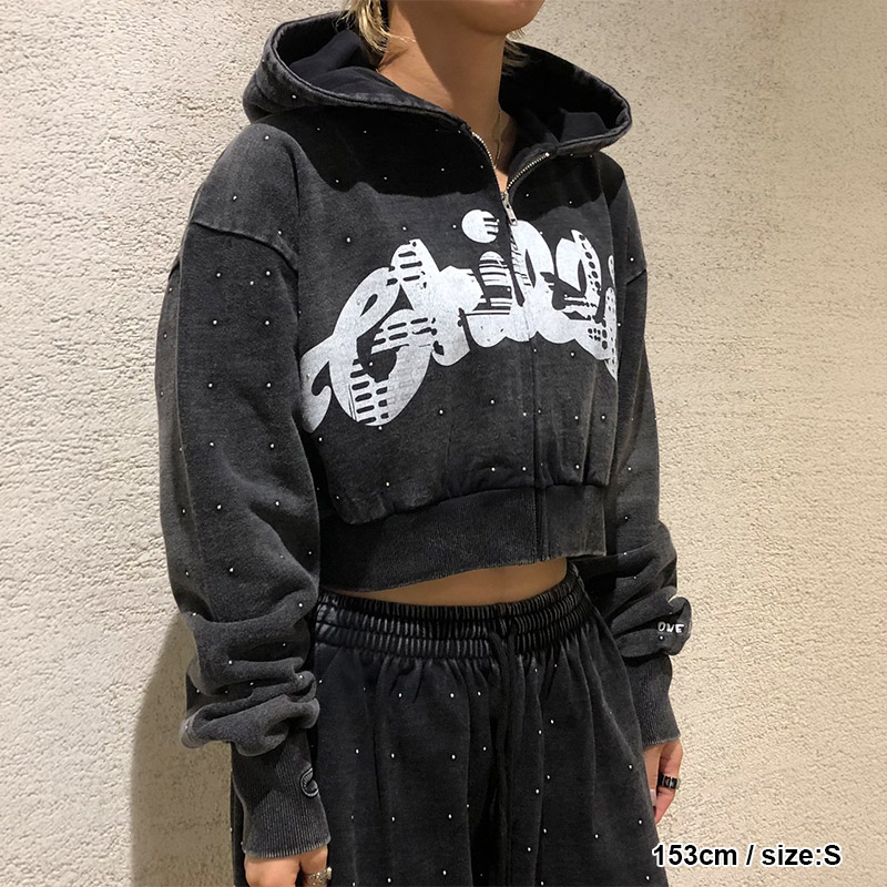 STUDS WOMEN ZIP HOODIE -BLACK-