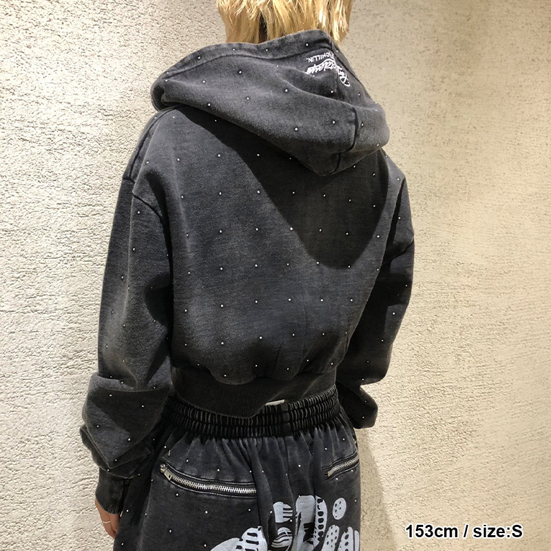 STUDS WOMEN ZIP HOODIE -BLACK-