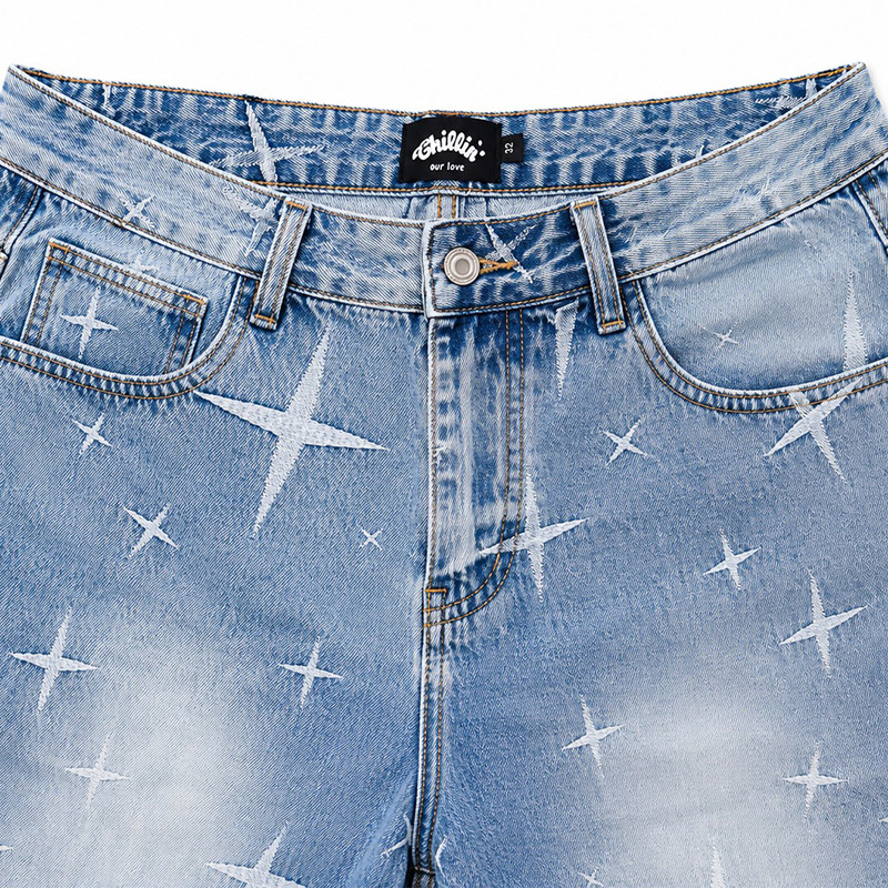 STAR DENIM SHORTS -BLUE-