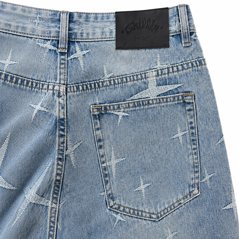 STAR DENIM SHORTS -BLUE-