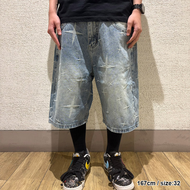 STAR DENIM SHORTS -BLUE-