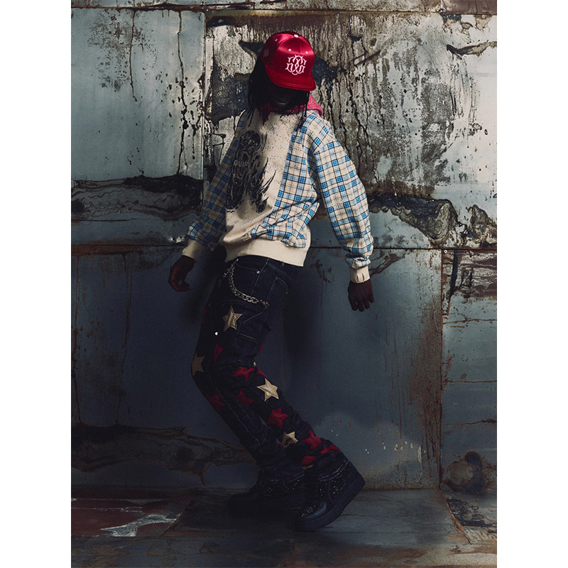 WINE RED STARS DENIM -BLACK-