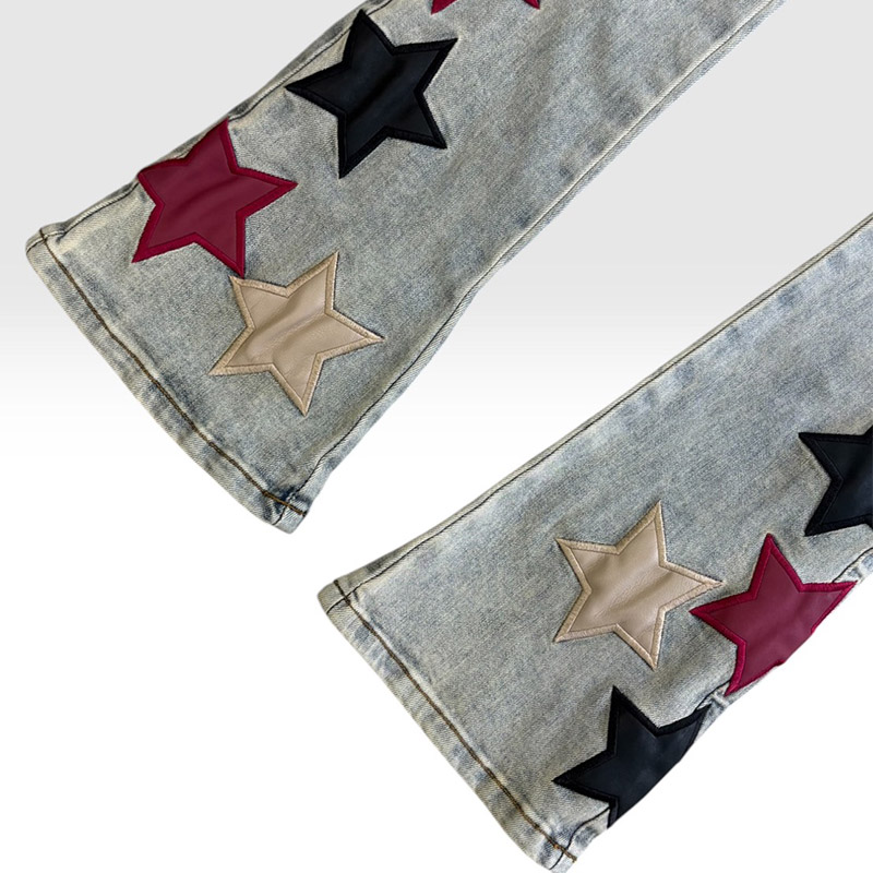 WINE RED VINTAGE STARS DENIM -LIGHT BLUE-