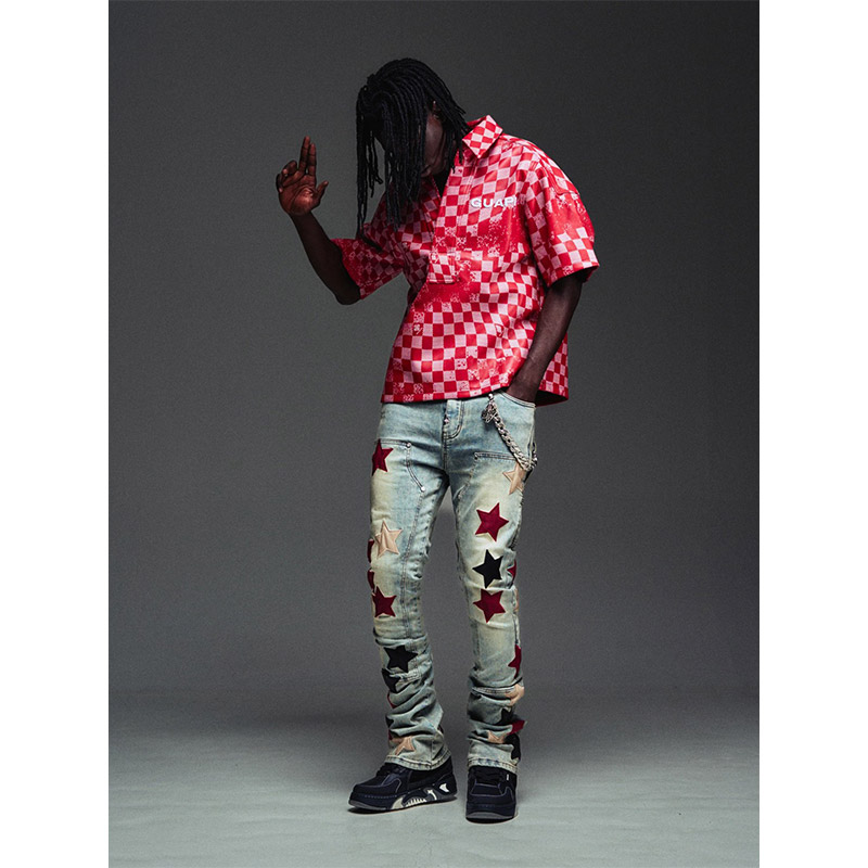WINE RED VINTAGE STARS DENIM -LIGHT BLUE-
