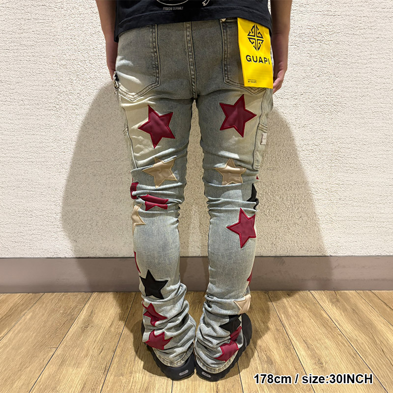 WINE RED VINTAGE STARS DENIM -LIGHT BLUE-