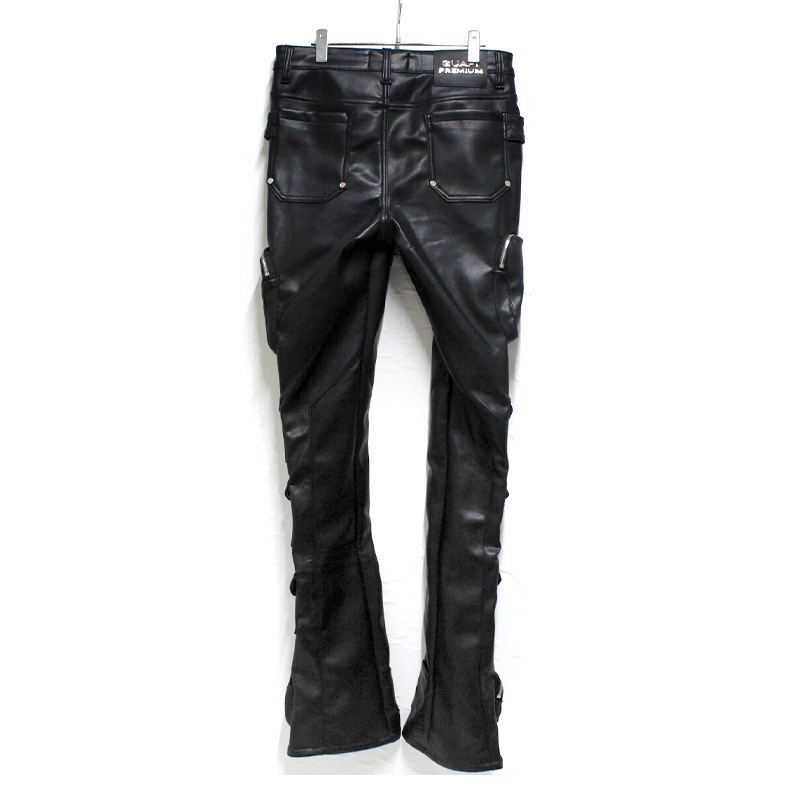 OBSIDISN BLACK CARGO LEATHER PANTS -BLACK-
