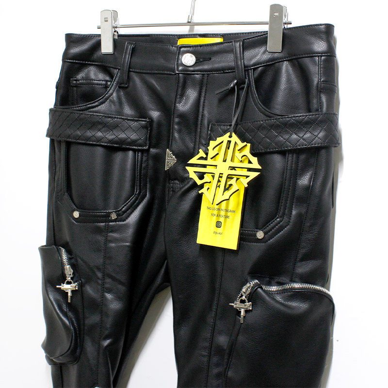 OBSIDISN BLACK CARGO LEATHER PANTS -BLACK-