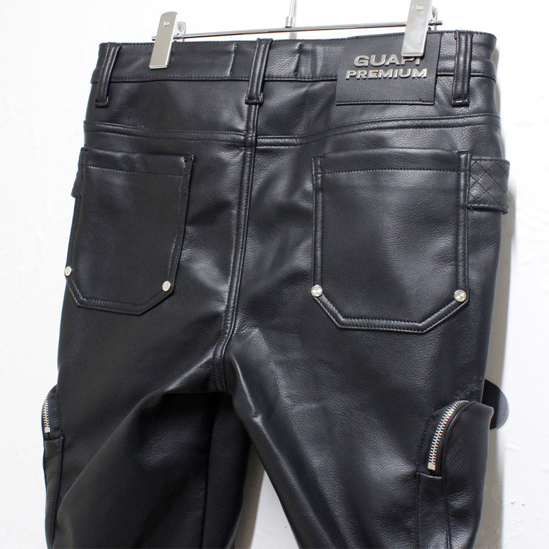 OBSIDISN BLACK CARGO LEATHER PANTS -BLACK-