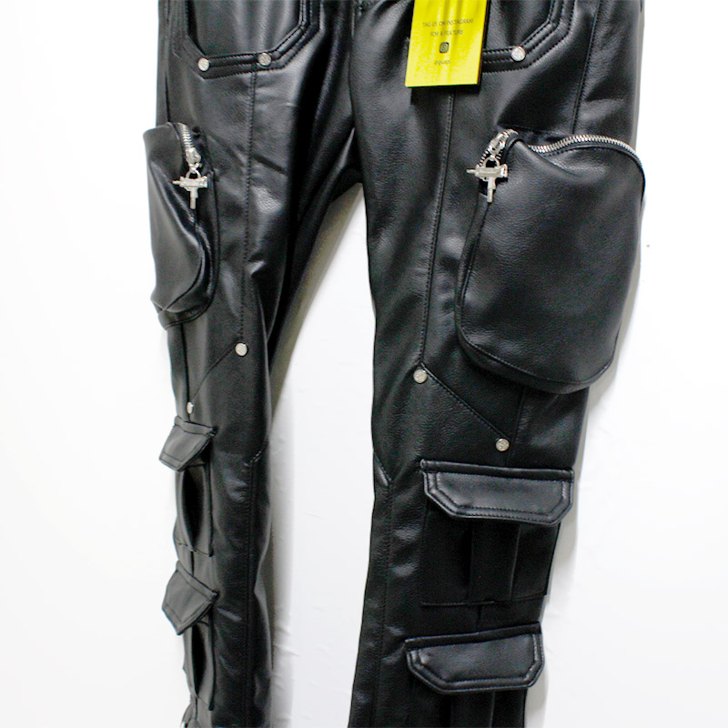 OBSIDISN BLACK CARGO LEATHER PANTS -BLACK-