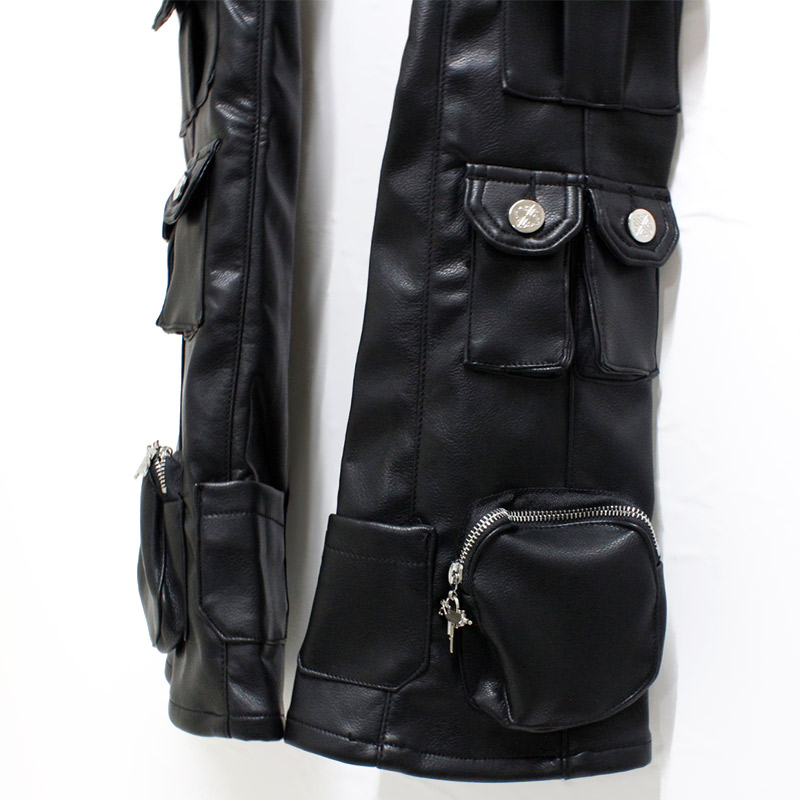 OBSIDISN BLACK CARGO LEATHER PANTS -BLACK-