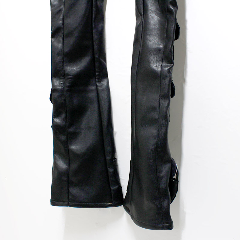 OBSIDISN BLACK CARGO LEATHER PANTS -BLACK-