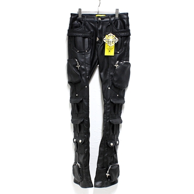 OBSIDISN BLACK CARGO LEATHER PANTS -BLACK-