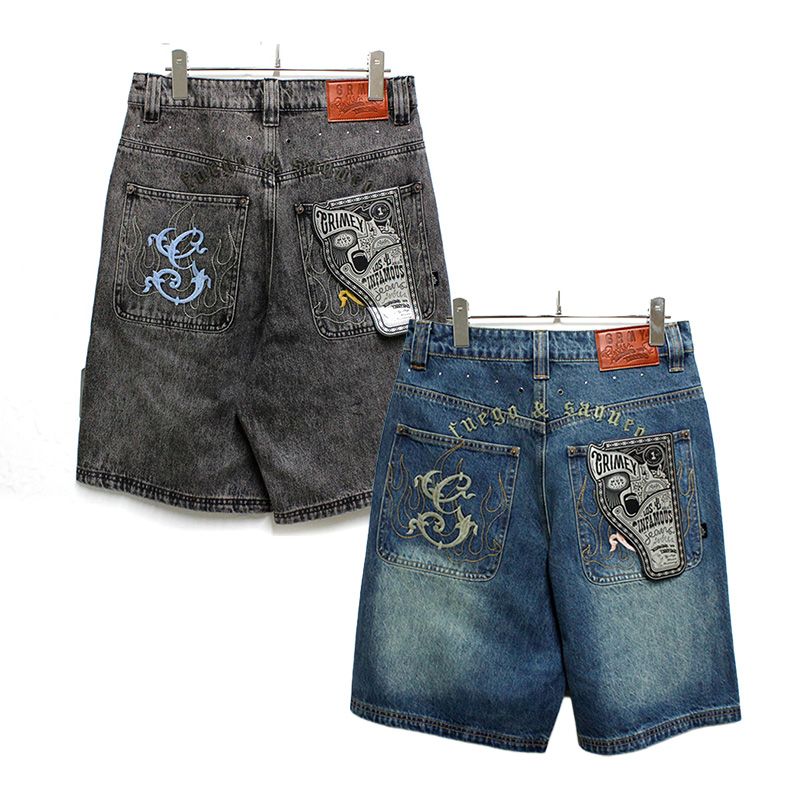 CHIEF WATCHER BAGGY DENIM SHORTS -2.COLOR-
