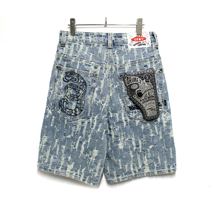 DROPPIN SCIENCE JACQUARD BAGGY DENIM SHORTS -BLUE-