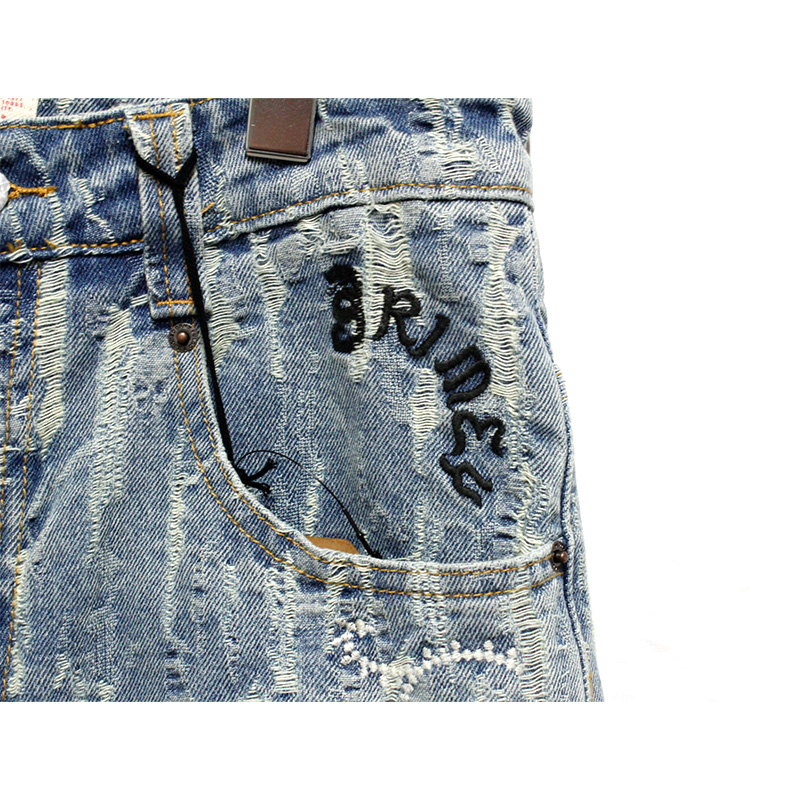 DROPPIN SCIENCE JACQUARD BAGGY DENIM SHORTS -BLUE-