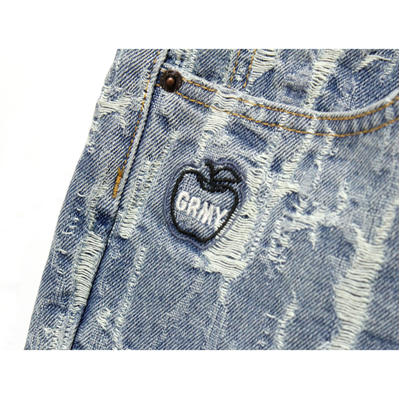 DROPPIN SCIENCE JACQUARD BAGGY DENIM SHORTS -BLUE-