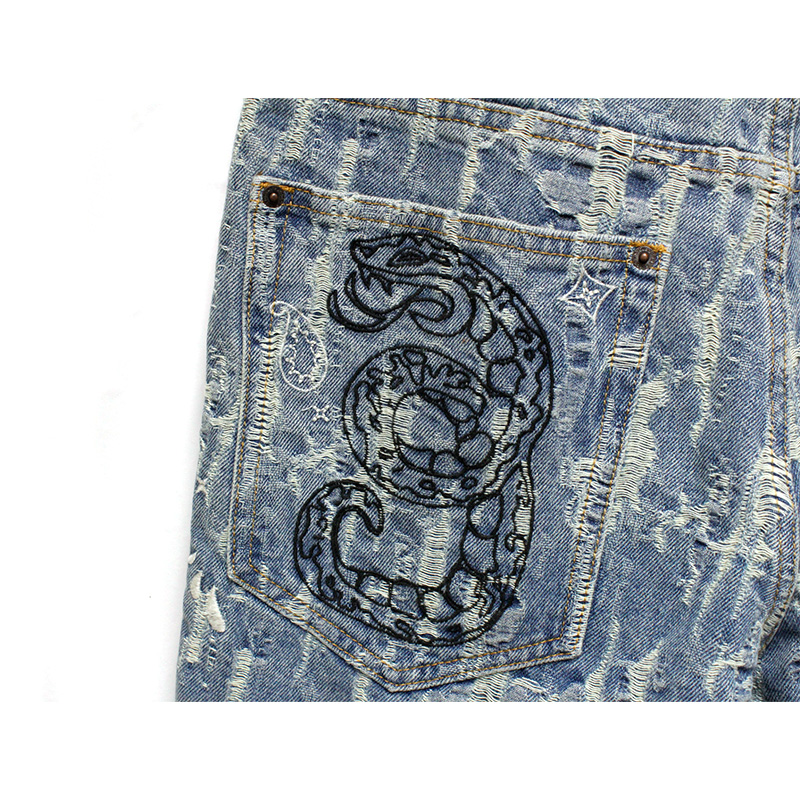 DROPPIN SCIENCE JACQUARD BAGGY DENIM SHORTS -BLUE-
