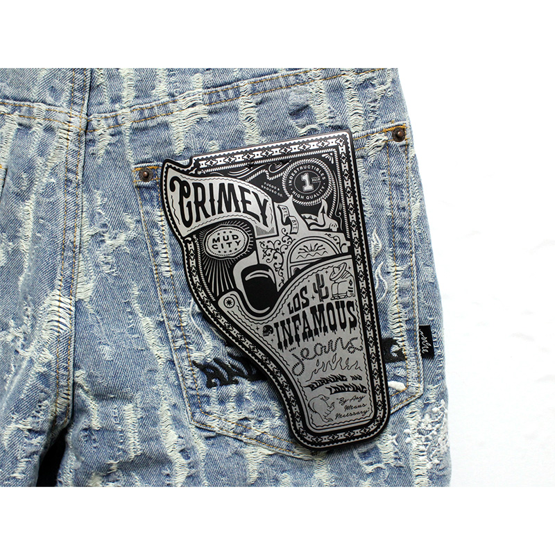 DROPPIN SCIENCE JACQUARD BAGGY DENIM SHORTS -BLUE-
