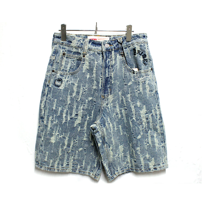 DROPPIN SCIENCE JACQUARD BAGGY DENIM SHORTS -BLUE-