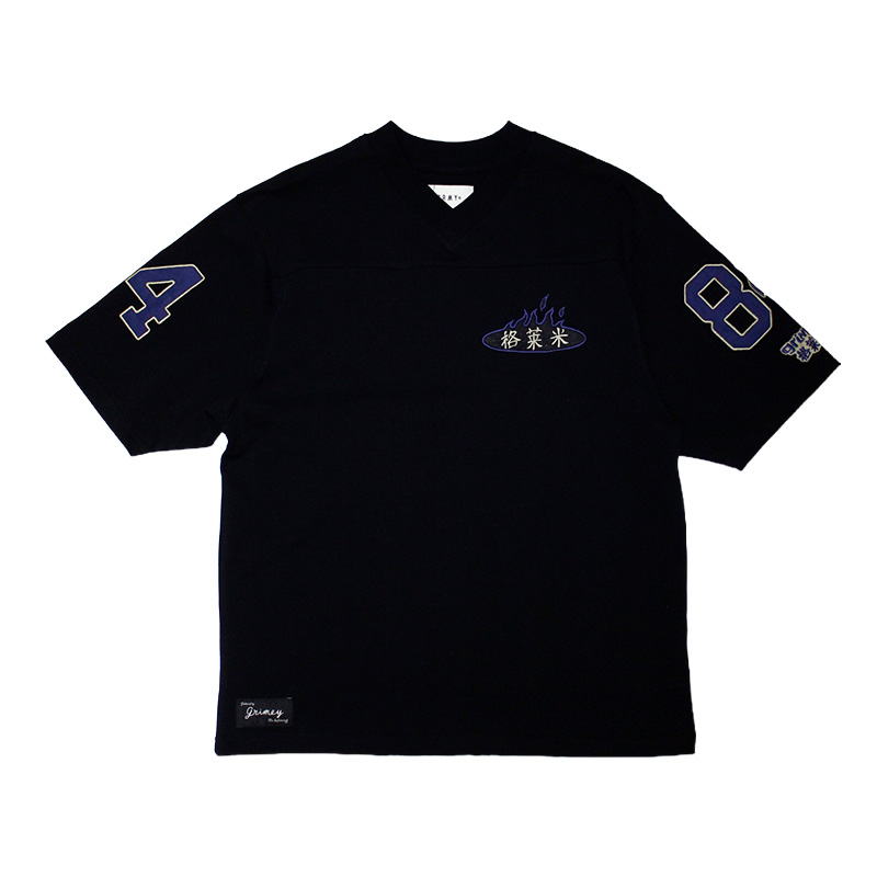 CONCREAT JUNGLE ALL OVER PRINT V NECK OVERSIZED TEE -BLACK-