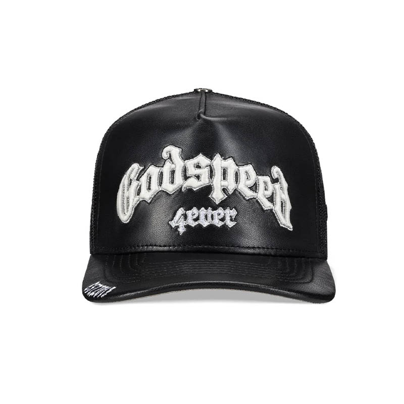 GS FOREVER PREMIUM LEATHER TRUCKER HAT -BLACK-