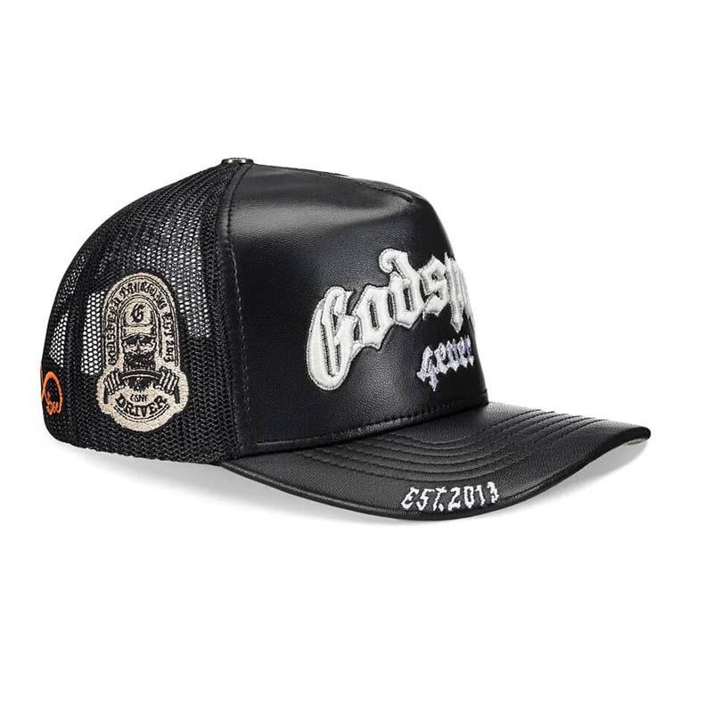 GS FOREVER PREMIUM LEATHER TRUCKER HAT -BLACK-