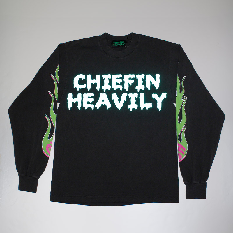 CHIEFIN FLAME L/S T-SHIRT -BLACK-
