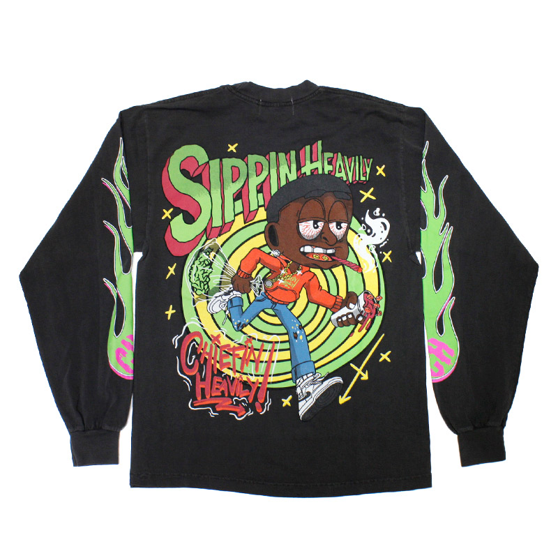 CHIEFIN FLAME L/S T-SHIRT -BLACK-