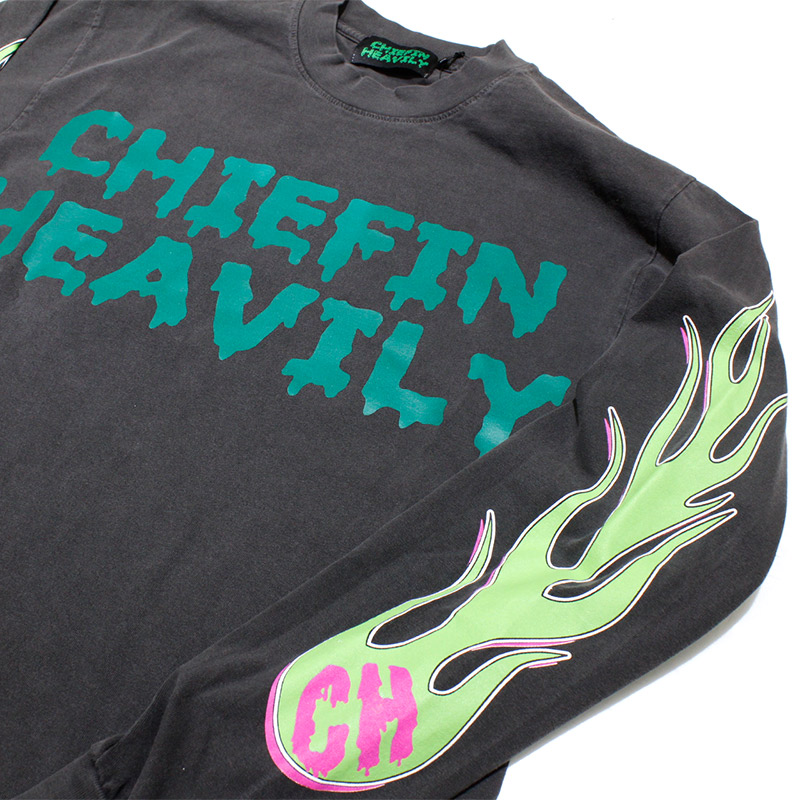 CHIEFIN FLAME L/S T-SHIRT -BLACK-