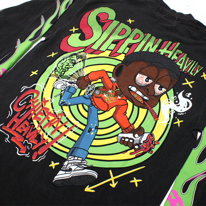 CHIEFIN FLAME L/S T-SHIRT -BLACK-