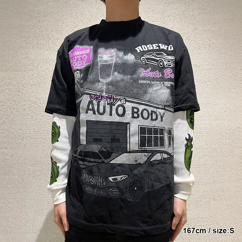 AUTO BODY LAYERD L/S T-SHIRT -BLACK-