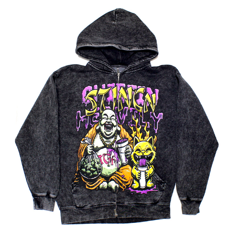 STINCN ZIP HOODIE -BLACK-