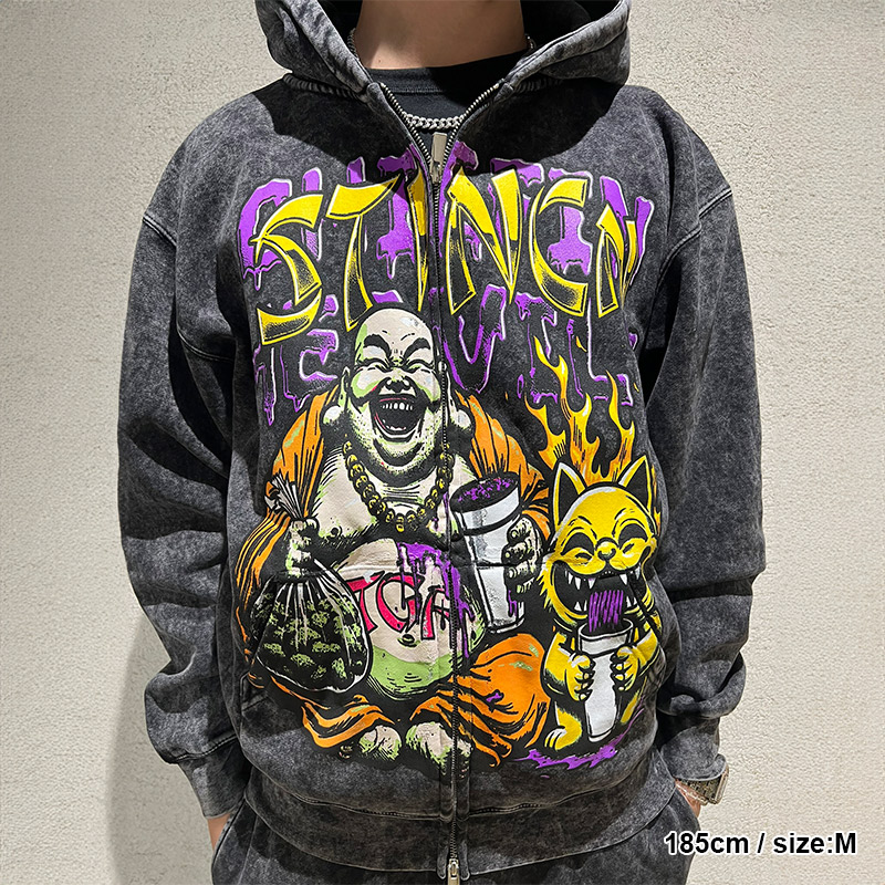 STINCN ZIP HOODIE -BLACK-