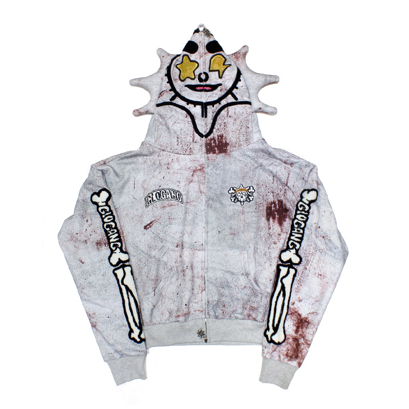 STAINING DAY FULL ZIP UP HOODIE -WHITE-