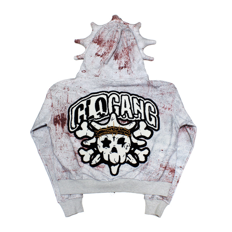 STAINING DAY FULL ZIP UP HOODIE -WHITE-