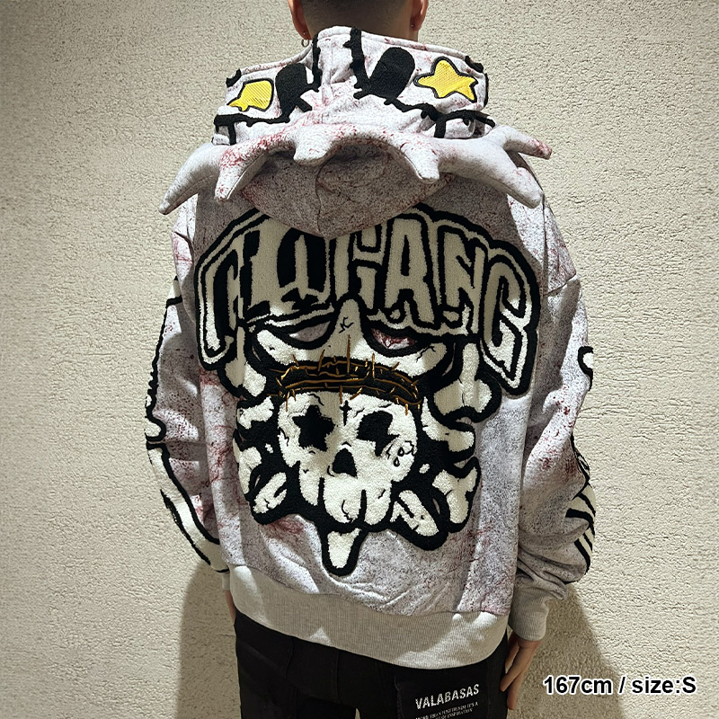 STAINING DAY FULL ZIP UP HOODIE -WHITE-