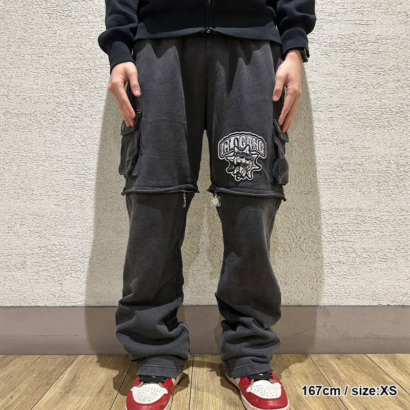 GLO GANG CARGO ZIP OFF SWEATPANTS -BLACK-
