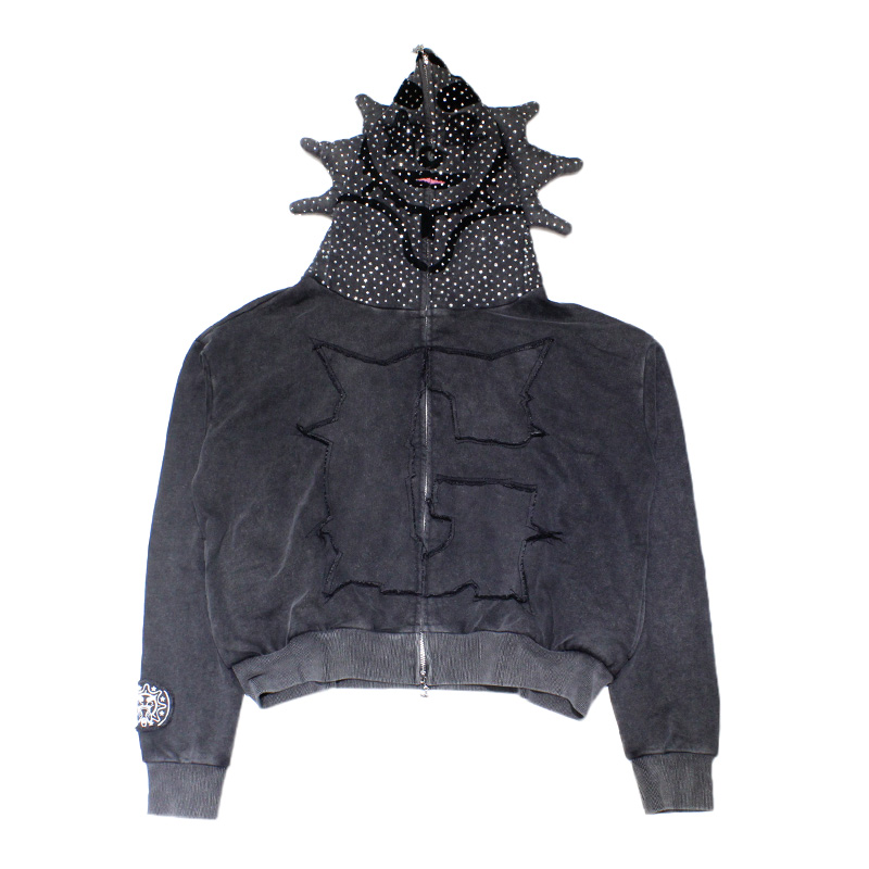 GLO MAN RHINESTONE HOODIE -CHARCOL-