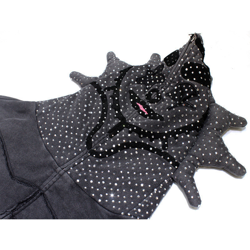 GLO MAN RHINESTONE HOODIE -CHARCOL-