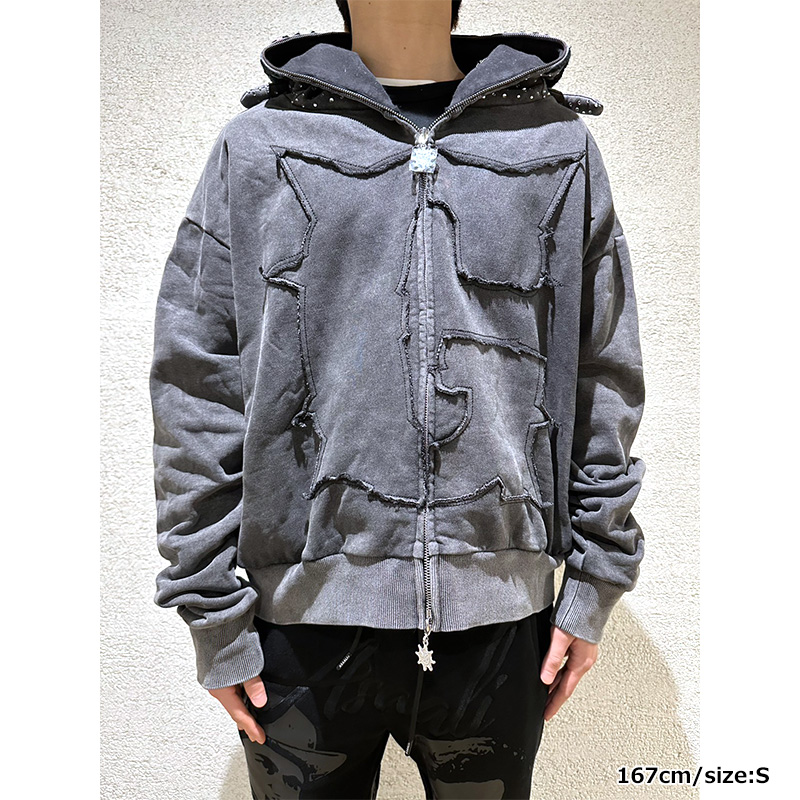 GLO MAN RHINESTONE HOODIE -CHARCOL-